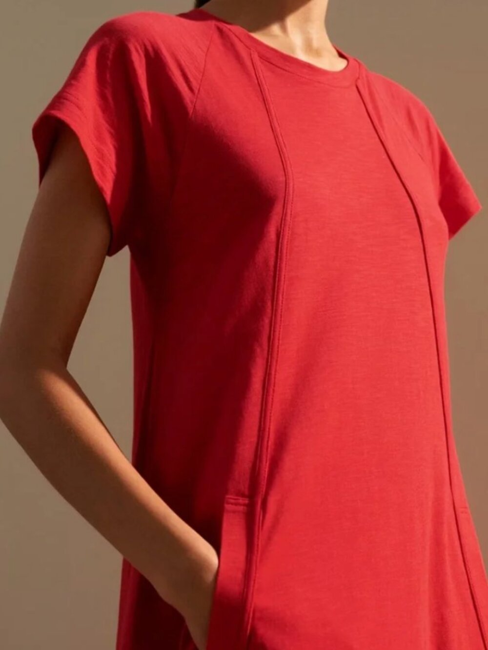 ME+EM Cotton Slub Jersey Midi Swing Dress Tulip Red 8 - Picture 4 of 16